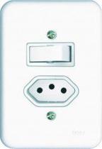 Conjunto Interruptor 1 Tecla Simples 1 Tomada 10A Embutir Radial Branco Completo