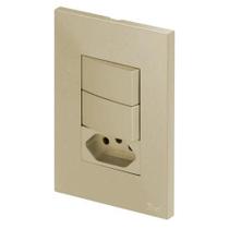 Conjunto interruptor 2 teclas e 1 tomada 10a 4x2 recta satin areia blux 122483 Conjunto interruptor 2 teclas e 1 tomada 10a 4x2 recta satin areia blux 122483