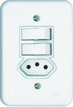 Conjunto Interruptor 2 Teclas Paralelas 1 Tomada 10A Embutir Radial Branco Completo