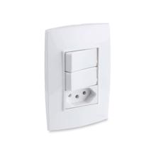 Conjunto Interruptor Duplo 10A 250V com Tomada Tripolar 10A 250V Branco Rubi - Force Line