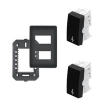 Conjunto Interruptor Duplo Campainha Pulsador Fame Habitat Black