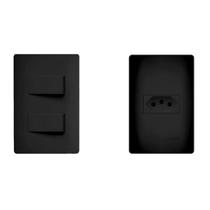 Conjunto Interruptor Duplo E Tomada 10a Habitat Black Fame