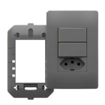 Conjunto Interruptor Duplo + Tomada 20a Habitat Onix Chumbo
