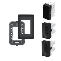 Conjunto Interruptor Intermerdiario + 2 Tomadas 10A Habitat Black - Fame
