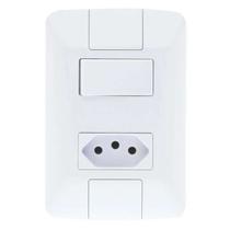 CONJUNTO INTERRUPTOR SIMPLES + TOMADA 10A LINHA ARIA TRAMONTINA Branco Modular Fixação Facilitada