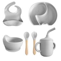 Conjunto Introdução Alimentar Para Bebê De Silicone 6 Peças Prato Talheres copo Bowl e Babador