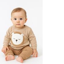 Conjunto inverno bebê menino Blusa leão 3D e Calça