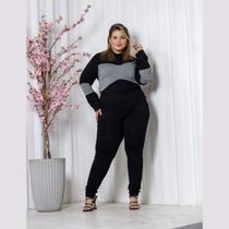 Conjunto Inverno Blusa Manga Longa Com Capuz E Calça Comprida Plus Size