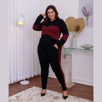 Conjunto Inverno Blusa Manga Longa Com Capuz E Calça Comprida Plus Size