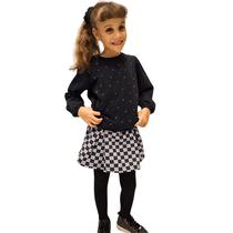 Conjunto inverno infantil feminino blusão moletom e shorts saia com pregas Conjunto inverno infantil feminino blusão moletom e shorts saia com pregas