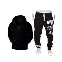 Conjunto Inverno Jaqueta Casaco com Zíper e Calça Moletom New York Exclusivo Premium