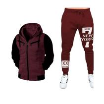 Conjunto Inverno Jaqueta Casaco com Zíper e Calça Moletom New York Exclusivo Premium