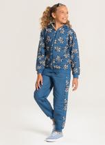 Conjunto Inverno Menina Azul Jaqueta Com Capuz e Calça em Moletom Chapéu Boiadeira