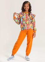 Conjunto Inverno Menina Laranja Blusão e Calça em Moletom Jardim Colorido Conjunto Inverno Menina Laranja Blusão e Calça em Moletom Jardim Colorido