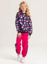Conjunto Inverno Menina Marinho Blusão e Calça em Moletom Floral Conjunto Inverno Menina Marinho Blusão e Calça em Moletom Floral