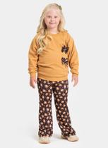 Conjunto Inverno Menina Marrom Blusão com Laço aplicado e Calça Bailarina Oncinha