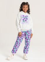Conjunto Inverno Menina Mescla Blusão Com Capuz e Calça em Moletom Flores Conjunto Inverno Menina Mescla Blusão Com Capuz e Calça em Moletom Flores