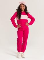 Conjunto Inverno Menina Pink Cropped com Capuz e Calça em Moletom Básico com Recorte