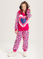 Conjunto Inverno Menina Pink Jaqueta Com Capuz e Calça em Moletom Corações Conjunto Inverno Menina Pink Jaqueta Com Capuz e Calça em Moletom Corações
