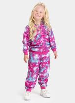 Conjunto Inverno Menina Pink Jaqueta com Capuz e Calça em Moletom Galáxia
