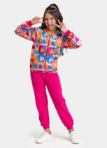Conjunto Inverno Menina Pink Jaqueta Zíper com Capuz e Calça em Moletom Corações