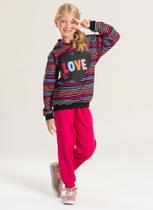 Conjunto Inverno Menina Preto Blusão com Capuz e Calça em Moletom Love Conjunto Inverno Menina Preto Blusão com Capuz e Calça em Moletom Love