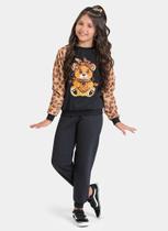 Conjunto Inverno Menina Preto Blusão Raglan e Calça em Moletom Ursinha Fashion Conjunto Inverno Menina Preto Blusão Raglan e Calça em Moletom Ursinha Fashion