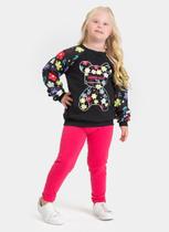 Conjunto Inverno Menina Preto Blusão Raglan e Legging Urso Florido Conjunto Inverno Menina Preto Blusão Raglan e Legging Urso Florido