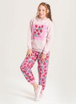 Conjunto Inverno Menina Rosa Blusão Com Capuz e Calça em Moletom Flores Conjunto Inverno Menina Rosa Blusão Com Capuz e Calça em Moletom Flores