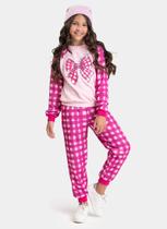 Conjunto Inverno Menina Rosa Blusão Raglan e Calça em Moletom Laço Xadrez Conjunto Inverno Menina Rosa Blusão Raglan e Calça em Moletom Laço Xadrez