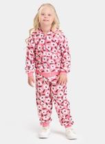 Conjunto Inverno Menina Rosa Claro Jaqueta com Capuz e Calça em Moletom Florido Conjunto Inverno Menina Rosa Claro Jaqueta com Capuz e Calça em Moletom Florido