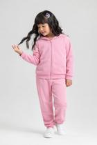 Conjunto Inverno Menina Rosa Jaqueta com Capuz e Calça em Moletom Felpado