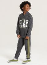 Conjunto Inverno Menino Cinza Blusão com Capuz e Calça em Moletom Play Basketball