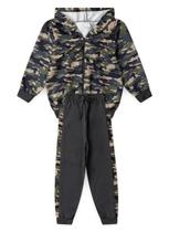 Conjunto Inverno Menino Cinza Jaqueta com Capuz e Calça em Moletom com Recortes Camuflado Conjunto Inverno Menino Cinza Jaqueta com Capuz e Calça em Moletom com Recortes Camuflado