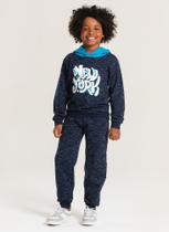 Conjunto Inverno Menino Marinho Blusão Com Capuz e Calça em Moletom New York