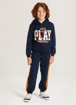 Conjunto Inverno Menino Marinho Blusão com Capuz e Calça em Moletom Play Basketball