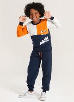 Conjunto Inverno Menino Marinho Blusão Interativo e Calça em Moletom com Recortes Roar