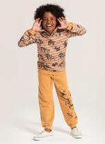 Conjunto Inverno Menino Marrom Blusão com Capuz e Calça em Moletom Pequeno Dino