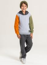 Conjunto Inverno Menino Mescla Blusão Com Mangas Contrastantes com Capuz e Calça em Moletom Conjunto Inverno Menino Mescla Blusão Com Mangas Contrastantes com Capuz e Calça em Moletom