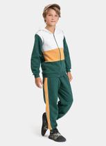 Conjunto Inverno Menino Mescla Claro Jaqueta com Capuz e Calça em Moletom com Recortes