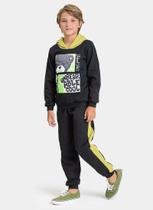 Conjunto Inverno Menino Preto Blusão com Capuz e Calça com Recorte em Moletom Urso Cool