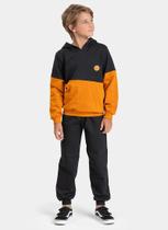 Conjunto Inverno Menino Preto Blusão com Recorte e Calça com Cadarço em Moletom MLK