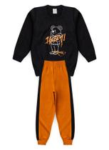 Conjunto Inverno Menino Preto Blusão e Calça com Recorte em Moletom Happy Bear