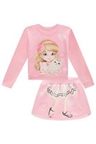 Conjunto inverno rosa menina manga longa Infanti 2 a 8 anos