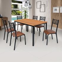 Conjunto Jade Flex 1,36m Tampo Laminado com 6 Cadeiras Marrom/Preto/Caramelo/Freijó