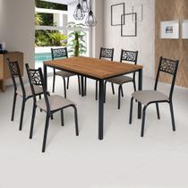 Conjunto Jade Flex 1,36m Tampo Laminado com 6 Cadeiras Marrom/Preto Fosco/Bege/Amendoa
