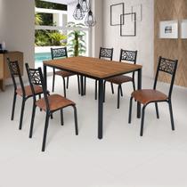 Conjunto Jade Flex 1,36m Tampo Laminado com 6 Cadeiras Marrom/Preto Fosco/Caramelo/Amendoa Conjunto Jade Flex 1,36m Tampo Laminado com 6 Cadeiras Marrom/Preto Fosco/Caramelo/Amendoa