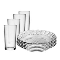 Conjunto Jantar 12 Peças Vidro Transparente Alto Relevo: 6 Pratos e 6 Copos Elegantes Conjunto Jantar 12 Peças Vidro Transparente Alto Relevo: 6 Pratos e 6 Copos Elegantes