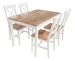 Conjunto Jantar Branco Madeira 5 Pecas Mesa 4 Cadeiras Marrom-claro
