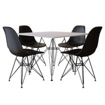 Conjunto Jantar Eames De Ferro Preto E Tampo Quadrado Branco 90cm 4 Cadeiras Pretas